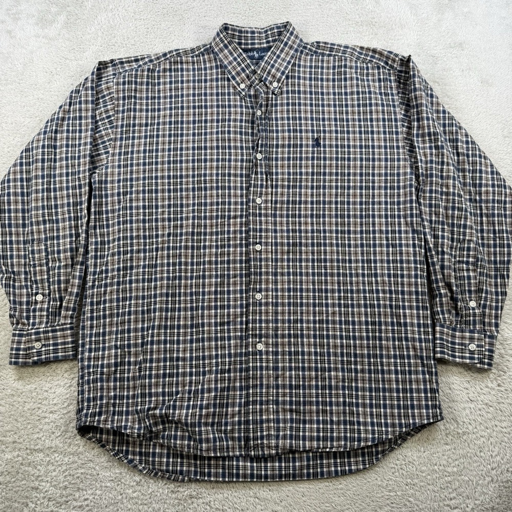 Polo Ralph Lauren Shirt Mens Large Plaid Blaire Cotton Long Sleeve Button Pony - Picture 2 of 7